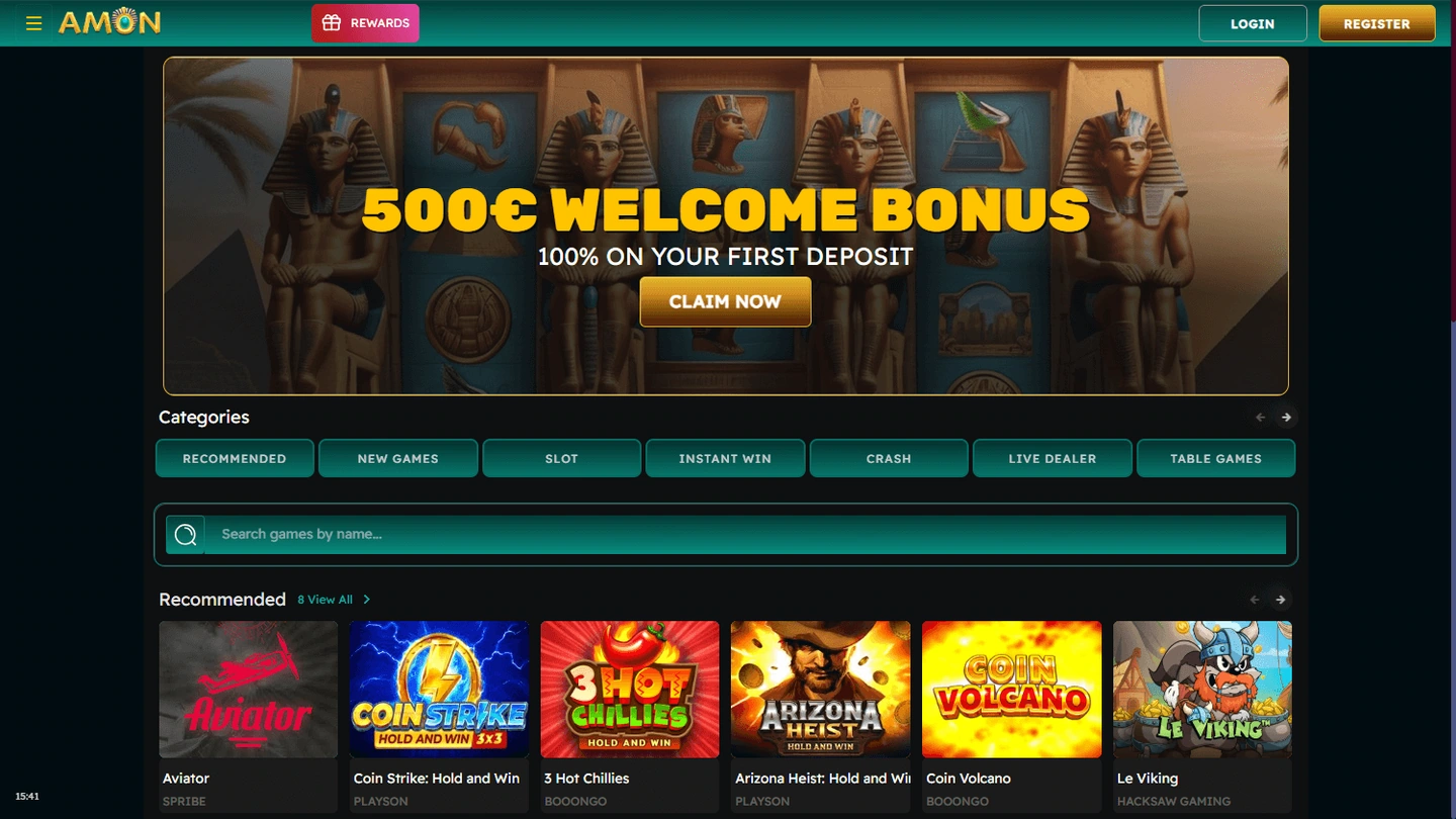Aperçu de l’interface de Amon Casino
