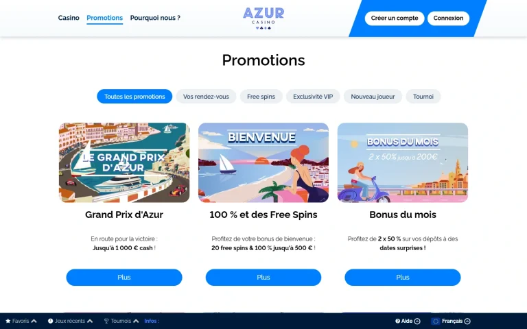 Rubrique des bonus et promotions de Azur Casino