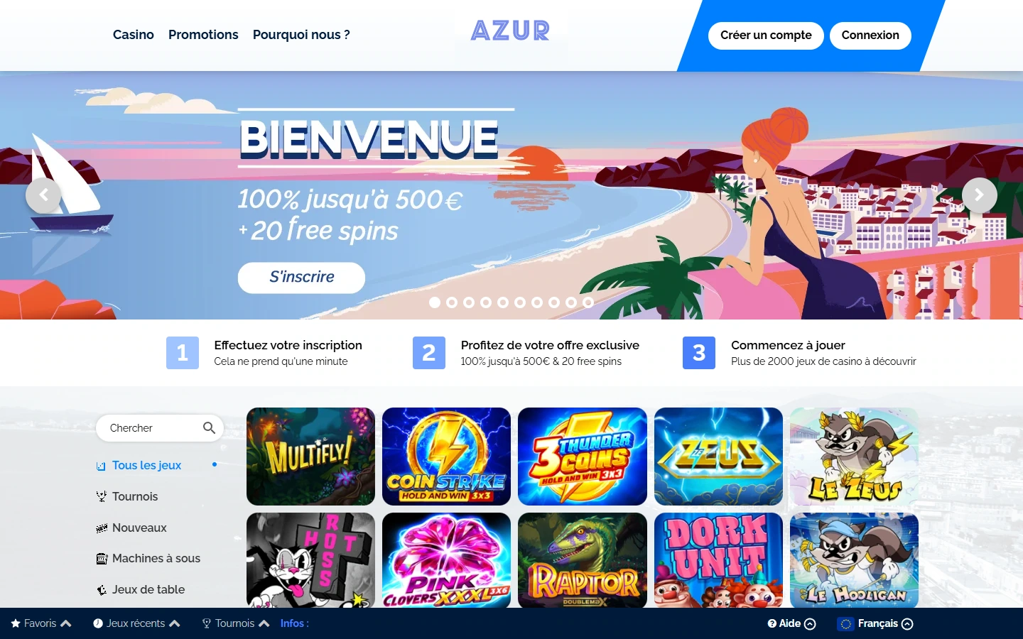 Interface officielle Azur Casino en 2026