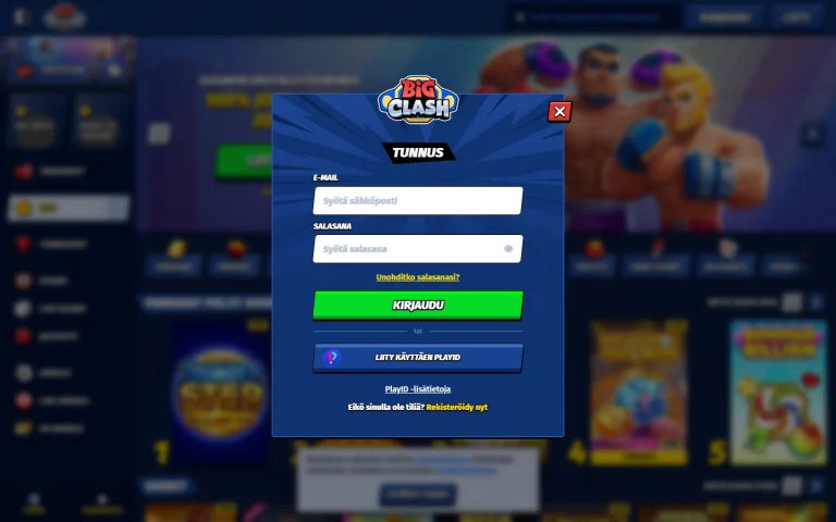 Fenêtre de connexion de BigClash Casino