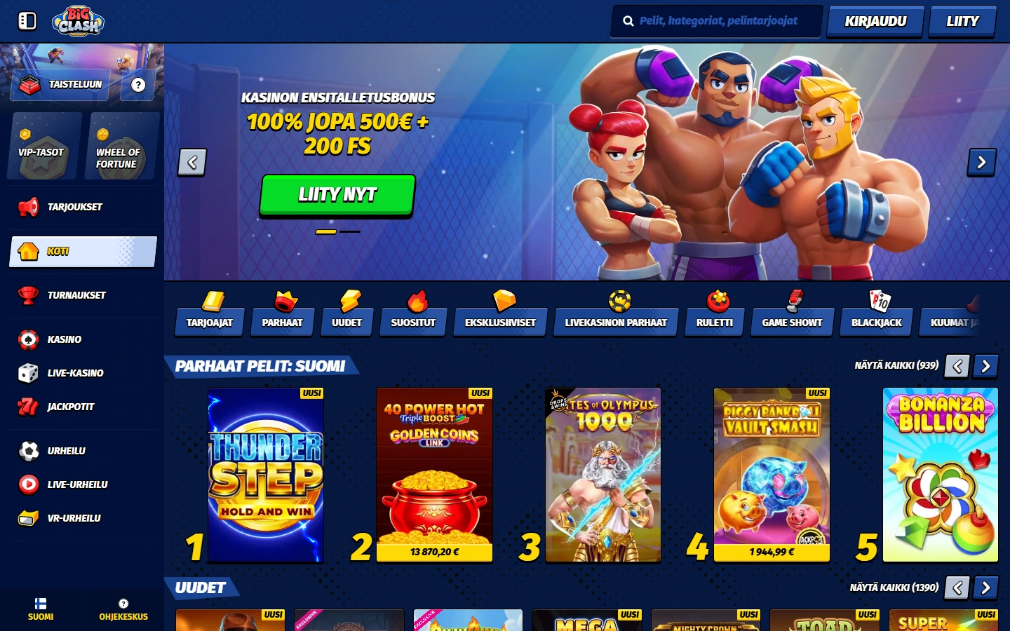 Interface officielle BigClash en 2026