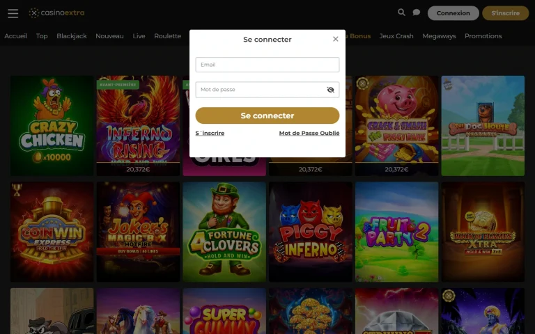 Fenêtre de connexion de Casino Extra