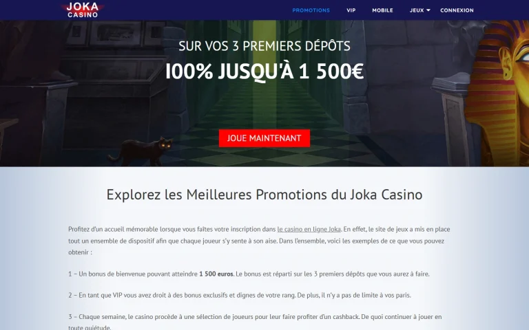 Rubrique des bonus et promotions de Joka Casino