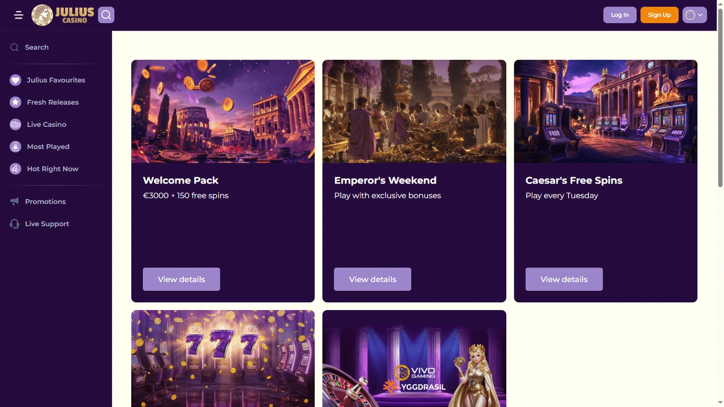 Aperçu de l’interface de Julius Casino