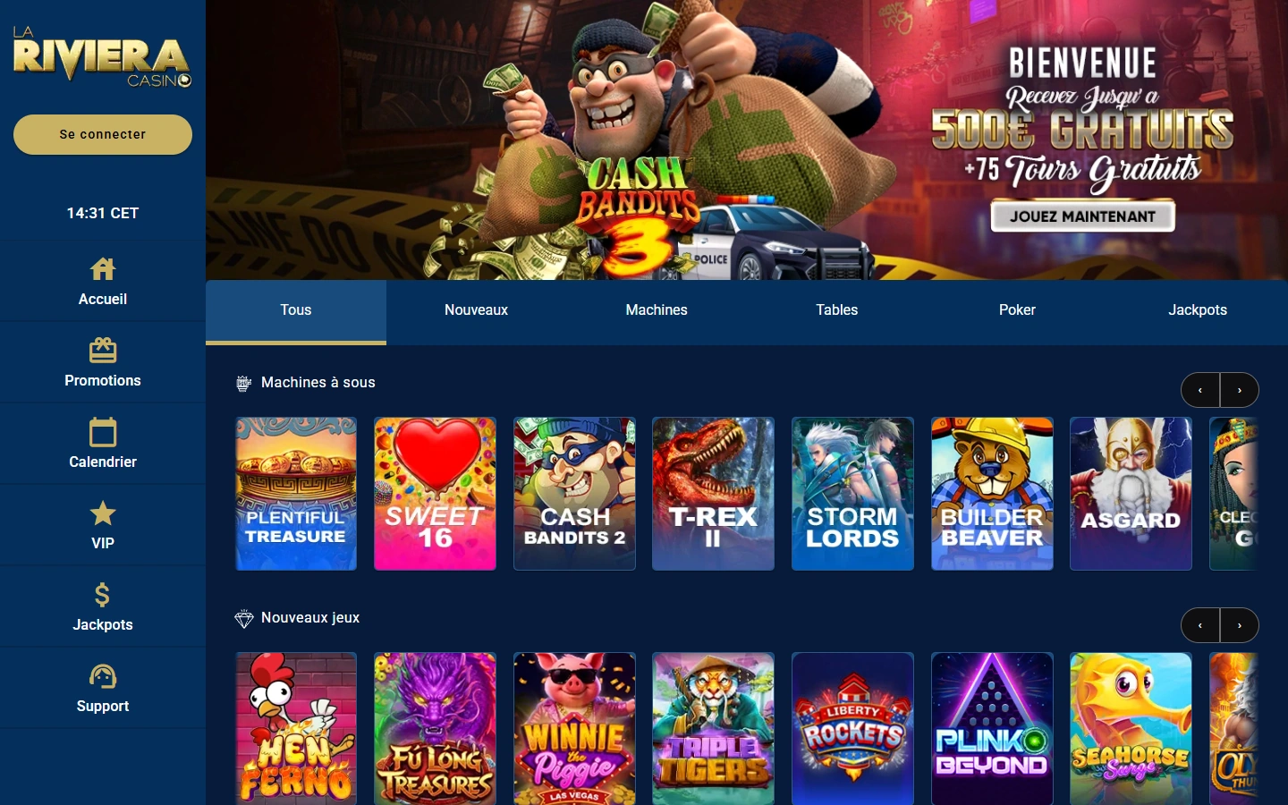 Interface officielle La Riviera Casino en 2026
