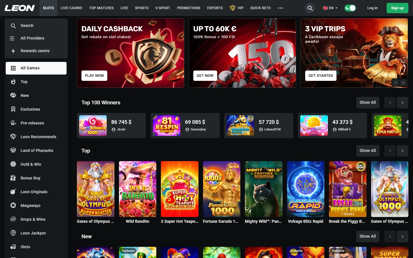 Interface officielle Leon Casino en 2026