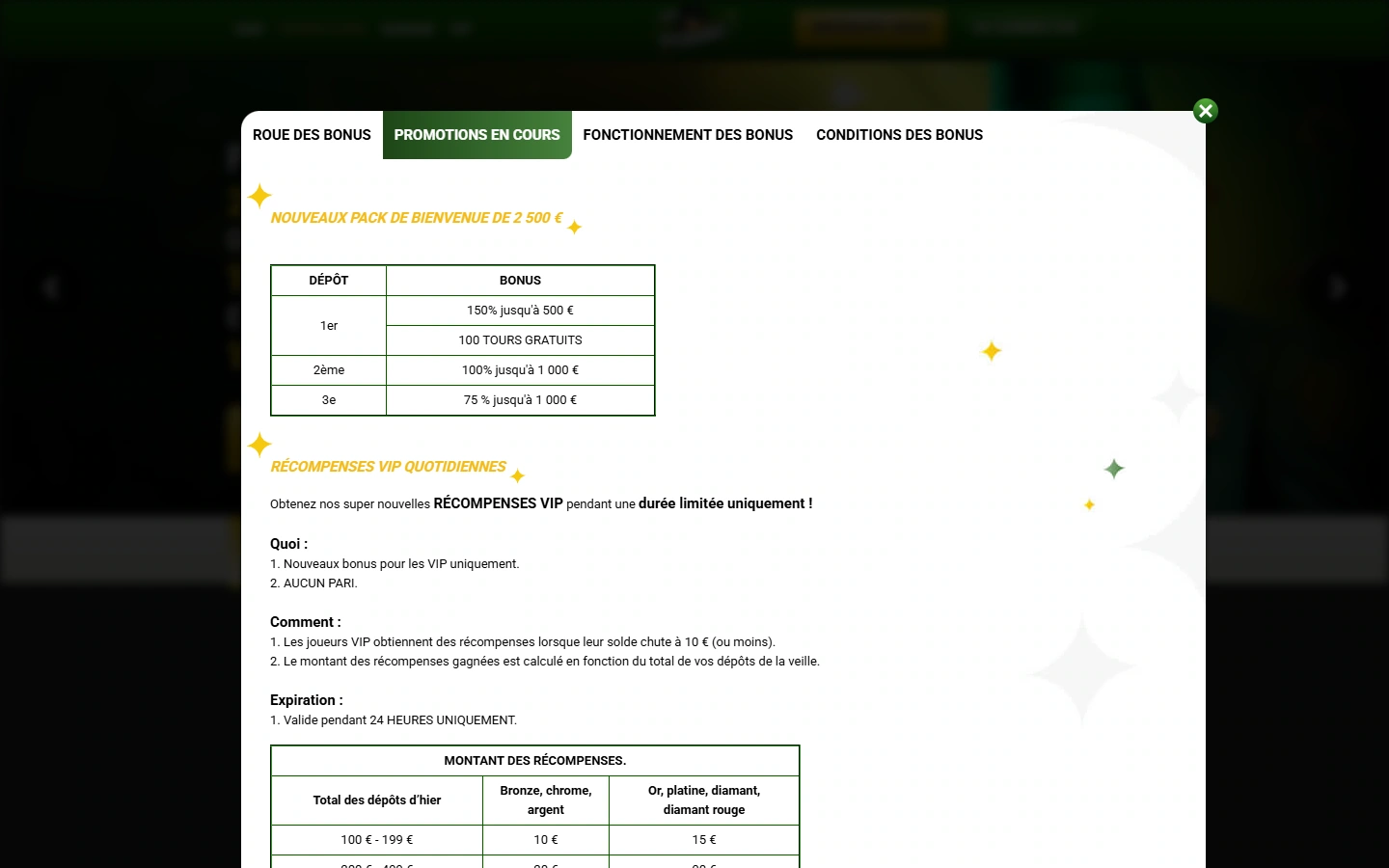 Rubrique des bonus et promotions de MaChance Casino
