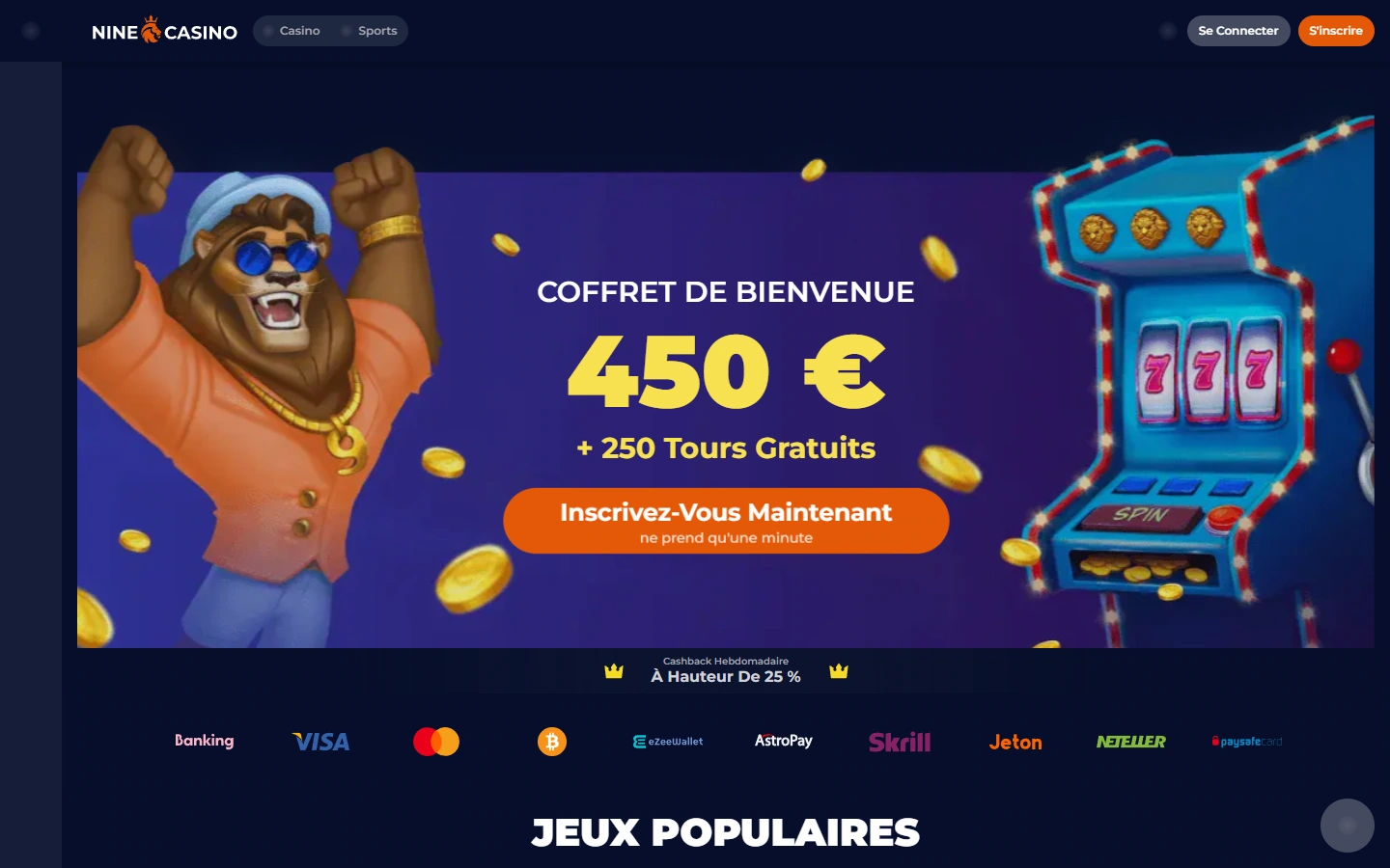 Interface officielle Nine Casino en 2026