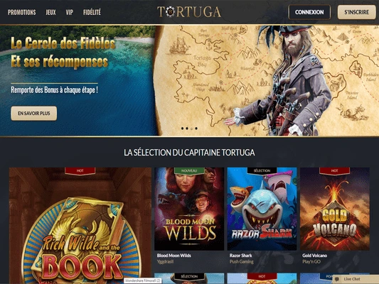 Aperçu de l’interface de Tortuga Casino