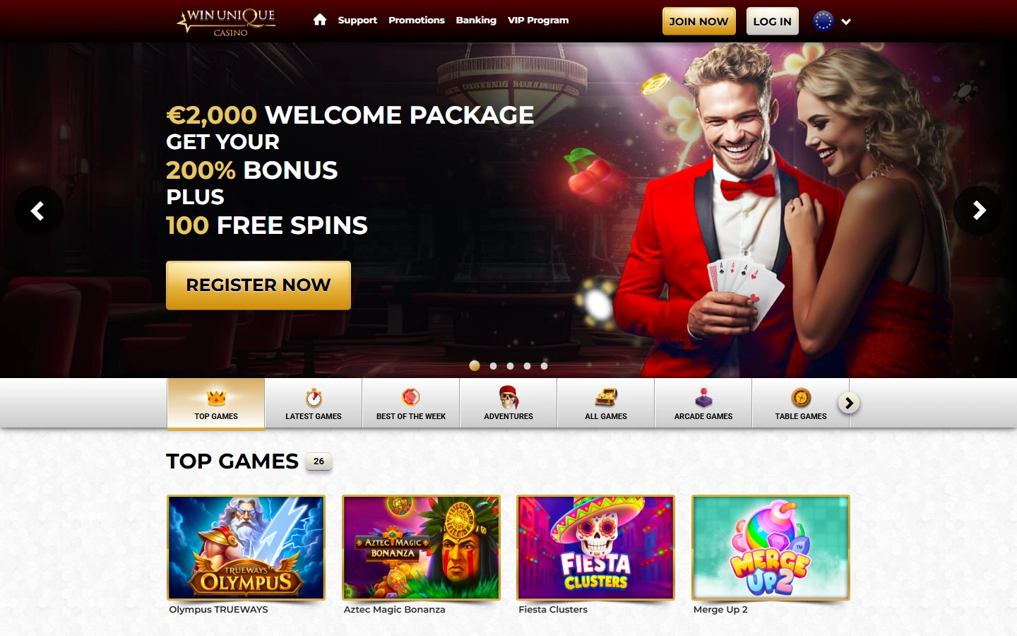 Interface officielle Unique Casino en 2026